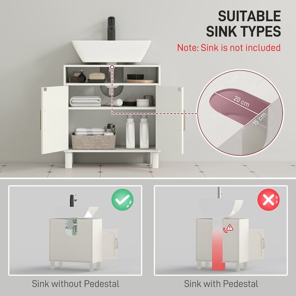 HOMCOM Under Sink Cabinet for Basin without Pedestal, Compact & Durable, Cream White Aosom UK