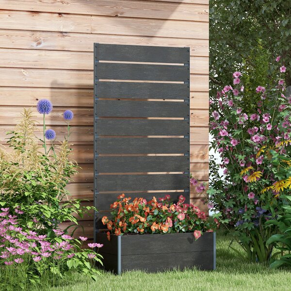 Outsunny 34 x 69.5cm Garden Planter Box with Back Trellis Design for Small Spaces, Balcony and Patio Gardening, Black Aosom UK