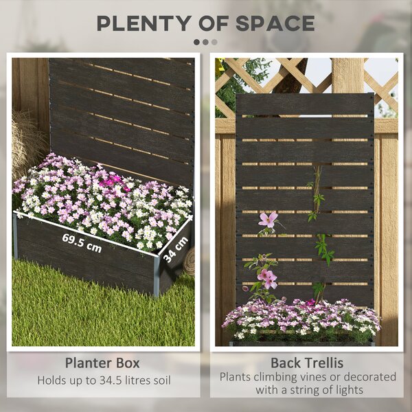 Outsunny 34 x 69.5cm Garden Planter Box with Back Trellis Design for Small Spaces, Balcony and Patio Gardening, Black Aosom UK