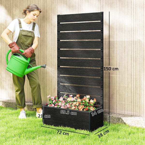 Outsunny 34 x 69.5cm Garden Planter Box with Back Trellis Design for Small Spaces, Balcony and Patio Gardening, Black Aosom UK