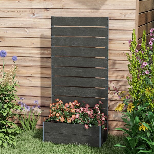 Outsunny 34 x 69.5cm Garden Planter Box with Back Trellis Design for Small Spaces, Balcony and Patio Gardening, Black Aosom UK