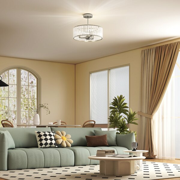 HOMCOM Crystal Ceiling Light Fixture, Semi Flush Mount Modern Crystal Chandelier Ceiling Light for Living Room, Bedroom, Hallway, Dining Room, E14 Base 3-Lights, Silver Tone