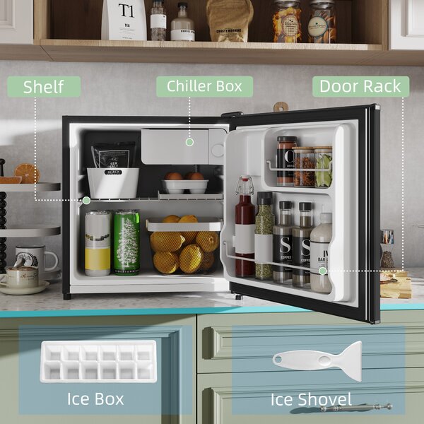 HOMCOM 46L Table Top Fridge, Counter Top Fridge with Chiller Box, Adjustable Temperature, Reversible Door, Mini Fridge Aosom UK