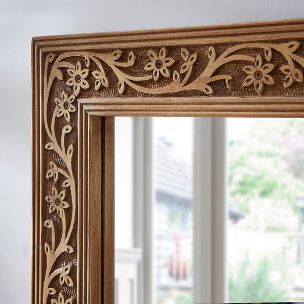 Carved Walnut Wood Rectangle Wall Mirror