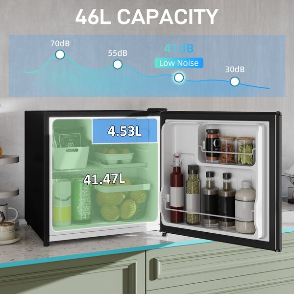 HOMCOM 46L Table Top Fridge, Counter Top Fridge with Chiller Box, Adjustable Temperature, Reversible Door, Mini Fridge Aosom UK
