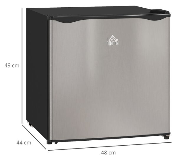 HOMCOM 46 Litre Table Top Mini Fridge, Small Fridge with Ice Box, Reversible Door, Adjustable Temperature and Legs for Bedrooms, Home Office, Silver Tone