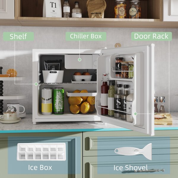 HOMCOM 46L Table Top Fridge, Counter Top Fridge with Chiller Box, Adjustable Temperature, Reversible Door, Mini Fridge for Bedroom
