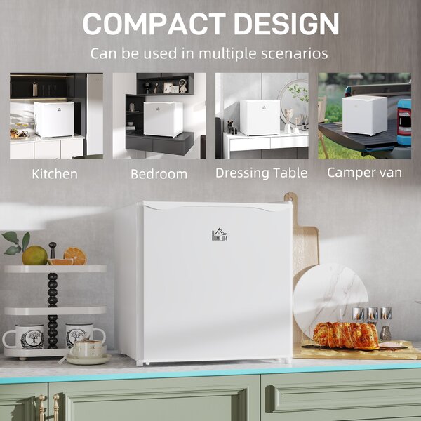 HOMCOM 46L Table Top Fridge, Counter Top Fridge with Chiller Box, Adjustable Temperature, Reversible Door, Mini Fridge for Bedroom