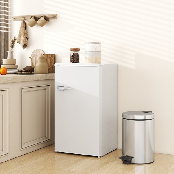 HOMCOM Under Counter Fridge, 85L Small Retro Refrigerator with Chiller Box, Adjustable Thermostat, Glass Shelves, White