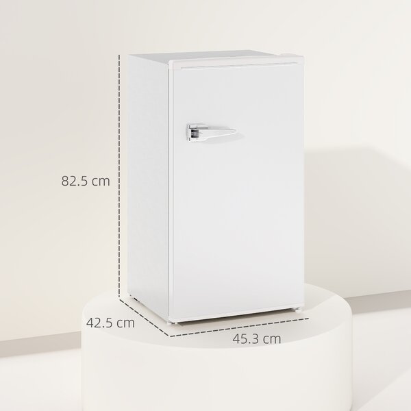 HOMCOM Under Counter Fridge, 85L Small Retro Refrigerator with Chiller Box, Adjustable Thermostat, Glass Shelves, White