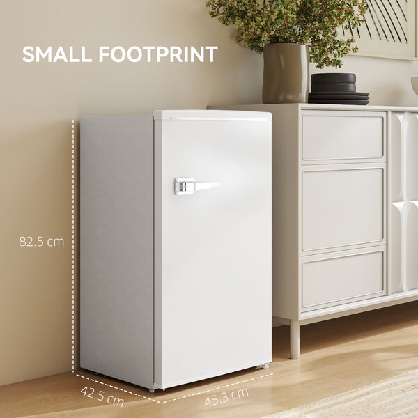HOMCOM Under Counter Fridge, 85L Small Retro Refrigerator with Chiller Box, Adjustable Thermostat, Glass Shelves, White