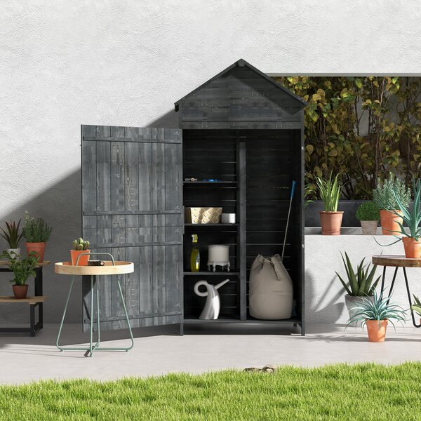 Outsunny 84 x 52 x 188cm Garden Cabinet with 4-Tier Shelves & Lockable Doors for Outdoor Garden Tool Storage, Grey Aosom UK