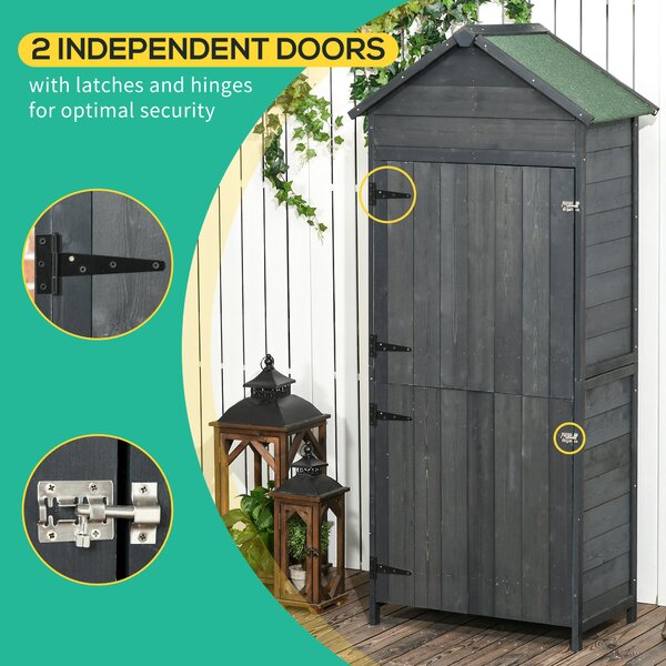 Outsunny 84 x 52 x 188cm Garden Cabinet with 4-Tier Shelves & Lockable Doors for Outdoor Garden Tool Storage, Grey Aosom UK
