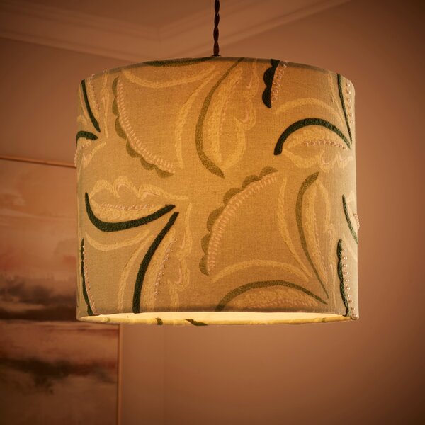 Heart & Soul Green Leaf Embroidered Drum Lamp Shade