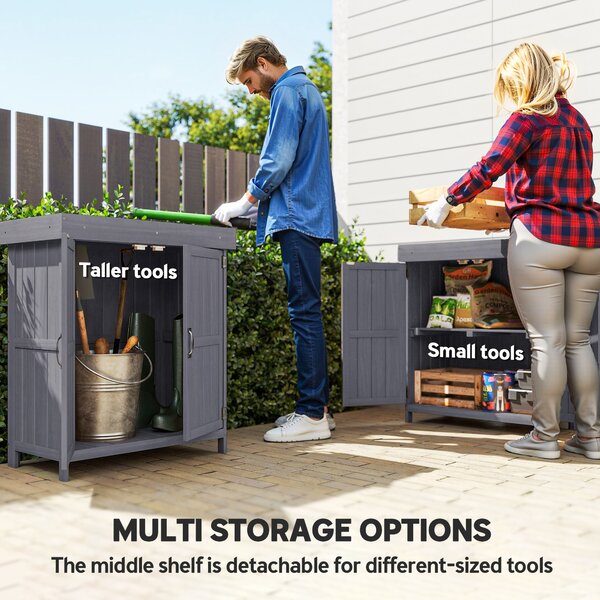 Outsunny Wooden Garden Storage Shed Tool Cabinet Organiser with Shelves, Two Doors,74 x 43 x 88cm, Grey