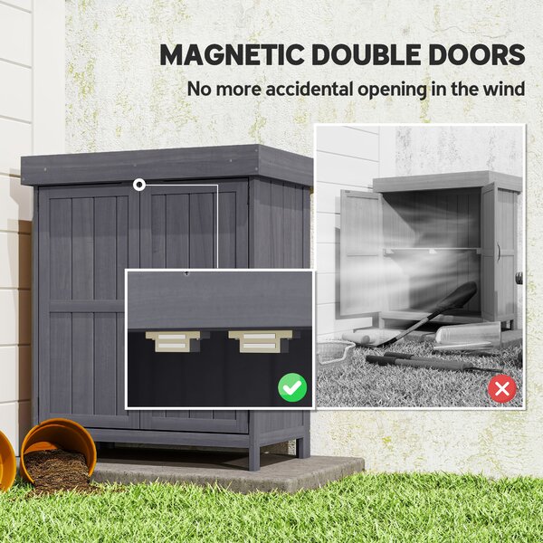 Outsunny Wooden Garden Storage Shed Tool Cabinet Organiser with Shelves, Two Doors,74 x 43 x 88cm, Grey