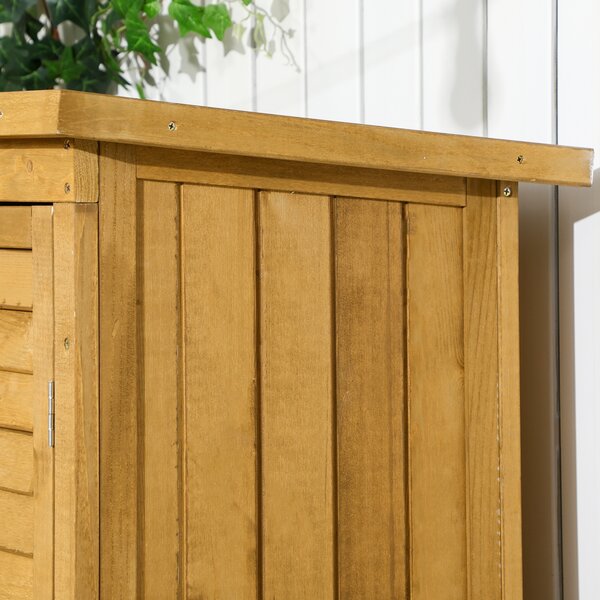 Outsunny Wooden Garden Storage Shed, Compact Utility Sentry Unit, 3-Tier Shelves Tool Cabinet Organizer with Asphalt Roof and Shutter Design