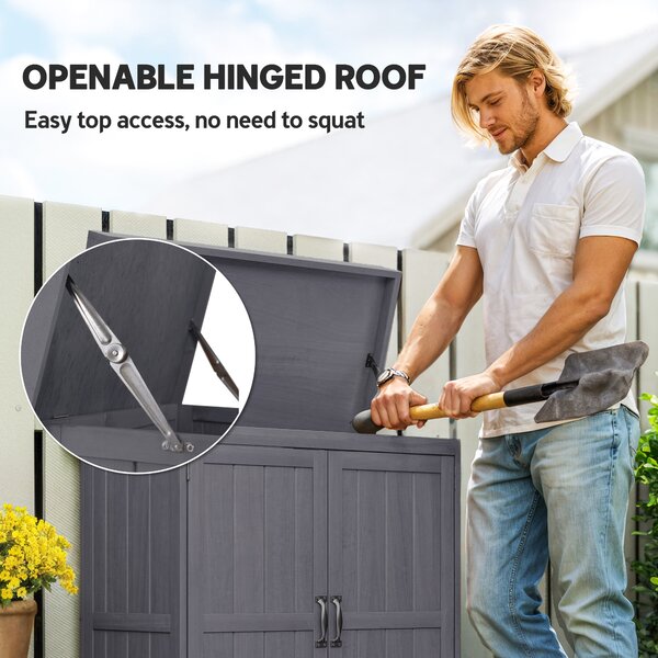 Outsunny Wooden Garden Storage Shed Tool Cabinet Organiser with Shelves, Two Doors,74 x 43 x 88cm, Grey