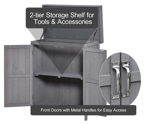 Outsunny Wooden Garden Storage Shed Tool Cabinet Organiser with Shelves, Two Doors,74 x 43 x 88cm, Grey