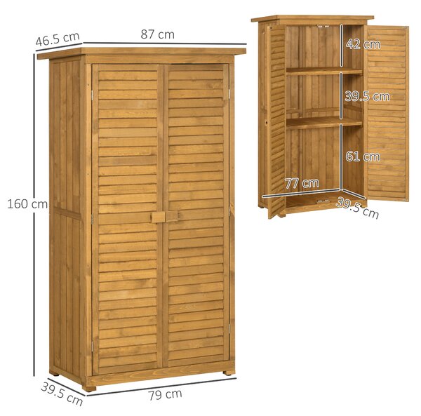 Outsunny Wooden Garden Storage Shed, Compact Utility Sentry Unit, 3-Tier Shelves Tool Cabinet Organizer with Asphalt Roof and Shutter Design