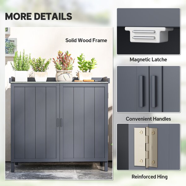 Outsunny Wooden Garden Storage Shed Tool Cabinet Organiser w/ Potting Bench Table, Two Shelves, 98 x 48 x 95.5 cm, Grey Aosom UK