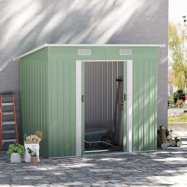 Outsunny 6.8 x 4.3ft Outdoor Garden Storage Shed, Tool Storage Box for Backyard, Patio and Lawn, Light Green