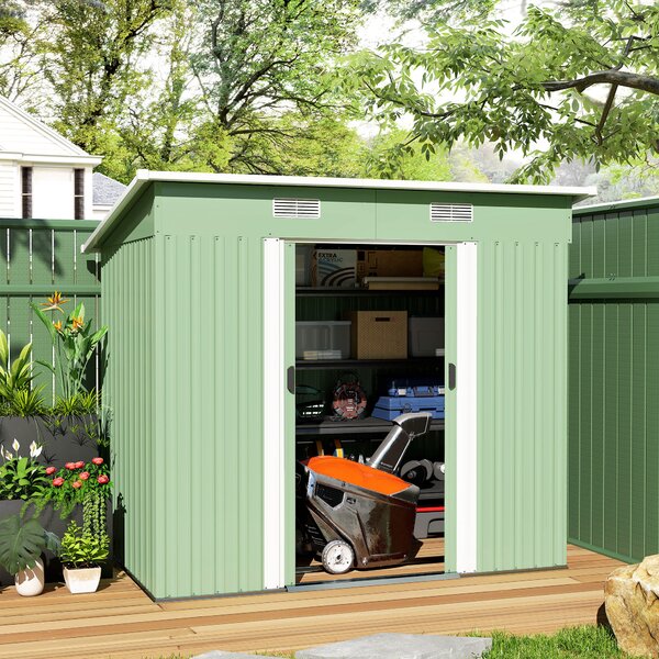 Outsunny 6.8 x 4.3ft Outdoor Garden Storage Shed, Tool Storage Box for Backyard, Patio and Lawn, Light Green