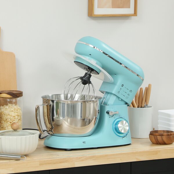 HOMCOM 1300W Kitchen Stand Mixer with Dough Hook, Whisk and Beater, 4.5L Bowl, Blue Aosom UK