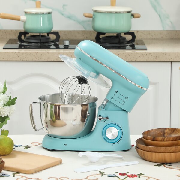 HOMCOM 1300W Kitchen Stand Mixer with Dough Hook, Whisk and Beater, 4.5L Bowl, Blue Aosom UK