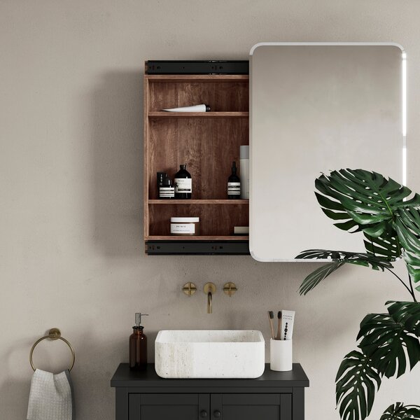 Fulton Bathroom Mirror Wall Cabinet, Pine Effect