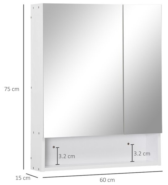 Kleankin Bathroom Cabinet with Mirror, Wall Mounted Bathroom Mirror Cabinet with Adjustable Shelf, 2 Doors Storage Cupboard, White