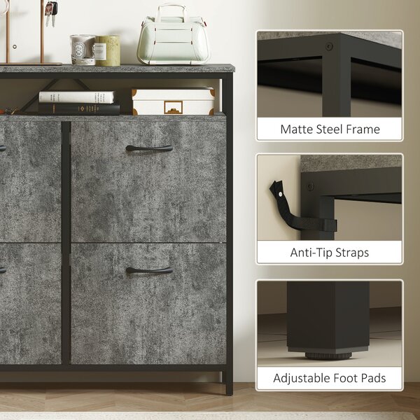 HOMCOM Shoe Storage Cabinet with 4 Flip Drawers and Open Shelf, Stylish & Practical Storage Solution, Cement Grey Aosom UK