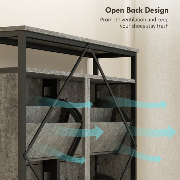 HOMCOM Shoe Storage Cabinet with 4 Flip Drawers and Open Shelf, Stylish & Practical Storage Solution, Cement Grey Aosom UK