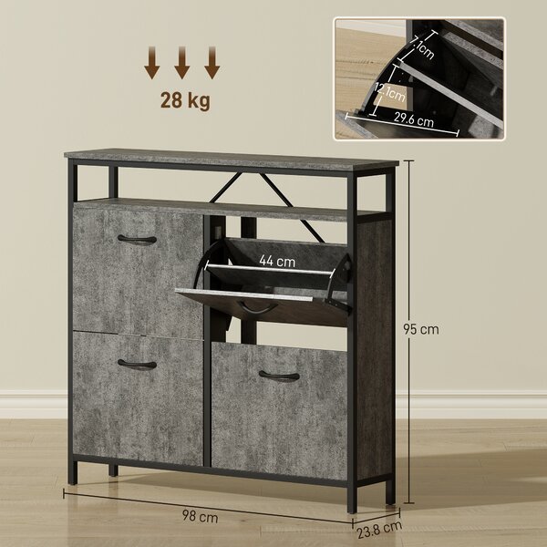HOMCOM Shoe Storage Cabinet with 4 Flip Drawers and Open Shelf, Stylish & Practical Storage Solution, Cement Grey Aosom UK