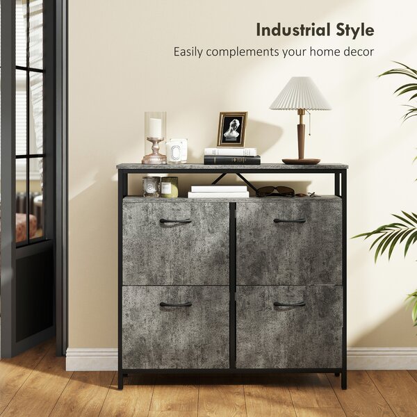 HOMCOM Shoe Storage Cabinet with 4 Flip Drawers and Open Shelf, Stylish & Practical Storage Solution, Cement Grey Aosom UK