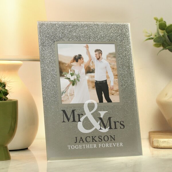 Personalised Mr and Mrs Glitter Glass Photo Frame