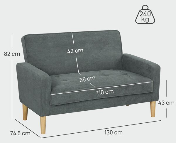 HOMCOM Two-Seater Velvet-Feel Sofa - Grey