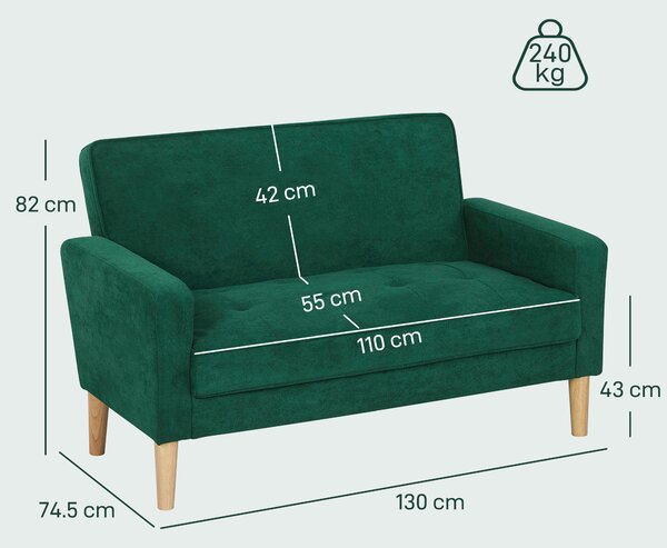 HOMCOM Two-Seater Velvet-Feel Sofa - Green