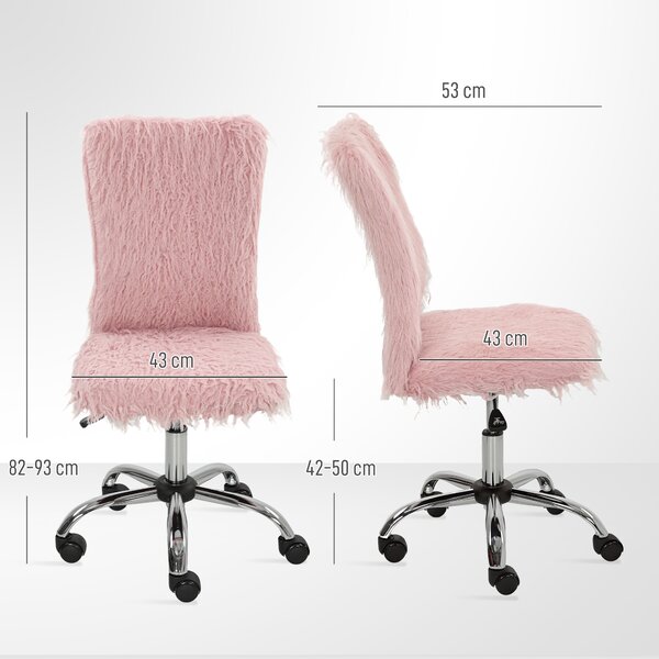 HOMCOM Plush Office Desk Chair, Modern Armless Swivel Vanity Chair with Adjustable Height for Home Office, Bedroom, Living Room, Pink Aosom UK