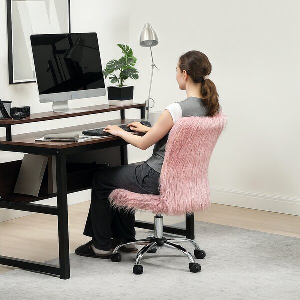 HOMCOM Plush Office Desk Chair, Modern Armless Swivel Vanity Chair with Adjustable Height for Home Office, Bedroom, Living Room, Pink Aosom UK
