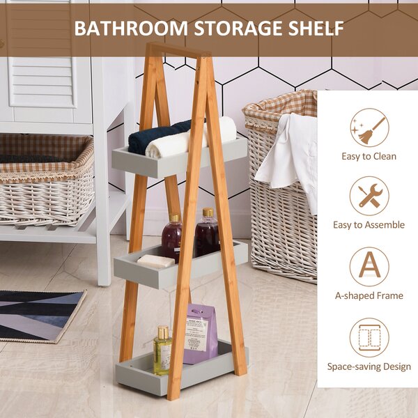 Kleankin Freestanding Bamboo Shelving: 3-Tier Space-Saving Bathroom Storage, Natural Aosom UK