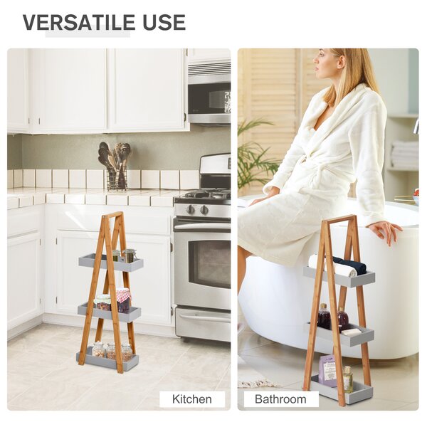 Kleankin Freestanding Bamboo Shelving: 3-Tier Space-Saving Bathroom Storage, Natural Aosom UK