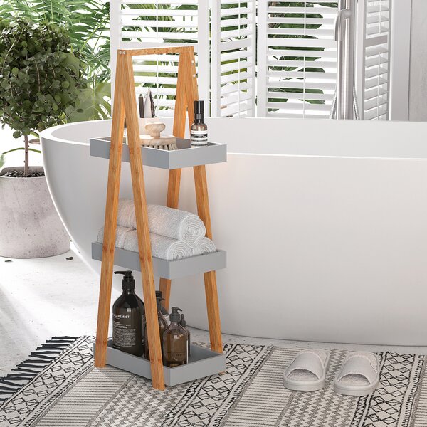 Kleankin Freestanding Bamboo Shelving: 3-Tier Space-Saving Bathroom Storage, Natural Aosom UK