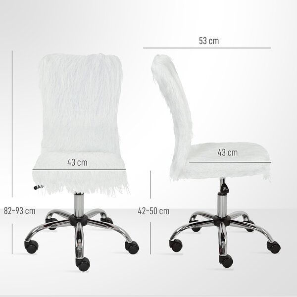 HOMCOM Plush Office Desk Chair, Modern Armless Swivel Vanity Chair with Adjustable Height for Home Office, Bedroom, Living Room, White