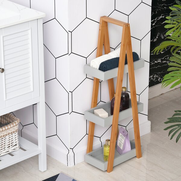Kleankin Freestanding Bamboo Shelving: 3-Tier Space-Saving Bathroom Storage, Natural Aosom UK