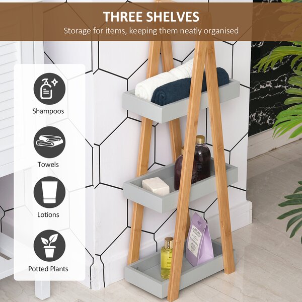 Kleankin Freestanding Bamboo Shelving: 3-Tier Space-Saving Bathroom Storage, Natural Aosom UK