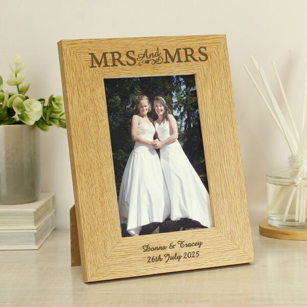 Personalised Mrs and Mrs Oak Finish Photo Frame