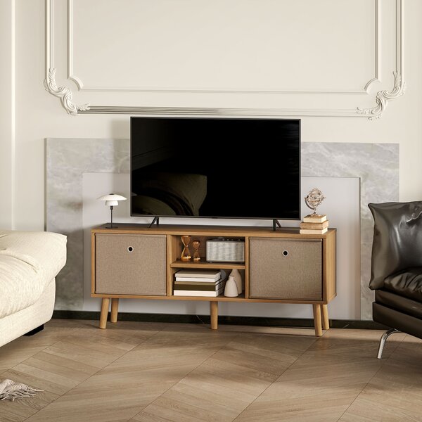 HOMCOM TV Cabinet Stand Unit for TVs up to 50'' with Foldable Drawers, Entertainment Centre for Living Room Brown Aosom UK