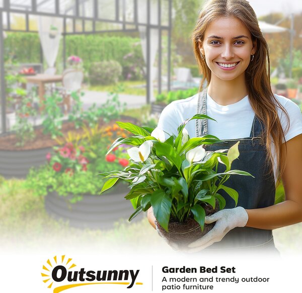 Outsunny Set of Two 181 x 93cm Steel Planters - Dark Grey
