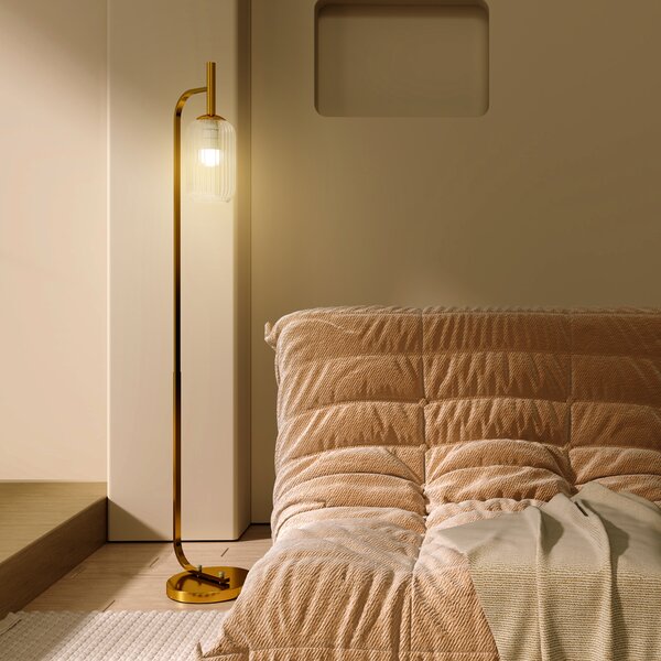 HOMCOM Floor Lamp for Living Room with Glass Lampshade, Modern Standing Lamp with Foot Switch for Bedroom, Bulb not Included, Gold Tone Aosom UK